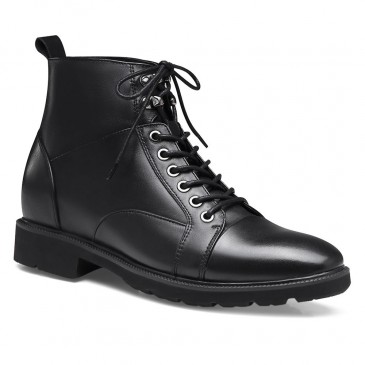 Chamaripa height increasing boots black men taller shoes lace up elevator boots 7.5 CM / 2.95 Inches