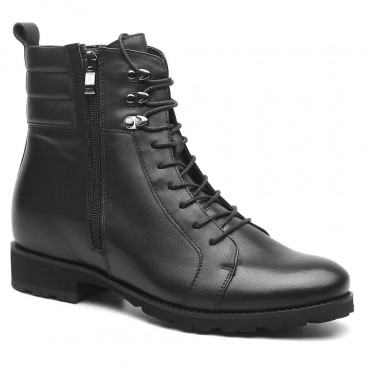 black tall men boots mens leather motorcycle boot height increase boots 8 CM /3.15 Inches