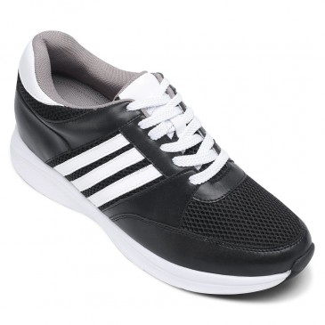 Black trendy microfiber sport height shoes 8.5CM / 3.35 inches 