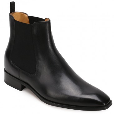 CHAMARIPA Height Increasing Chelsea boots Black Leather Tall Men Shoes High Heel Boots for Men 7CM / 2.76 Inches