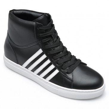 CHAMARIPA - height increasing sneakers - elevator shoes - black leather high top sneakers - 7CM/ 2.76 inches taller
