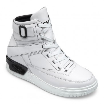 CHAMARIPA elevator sneakers - classic high top leather sneaker - white - 9 CM / 3.54 inches taller
