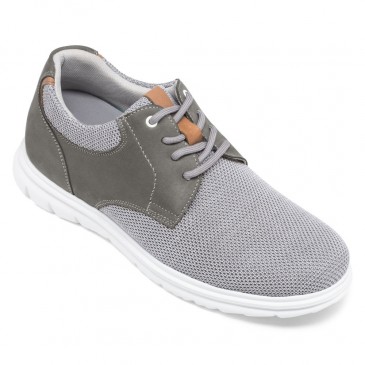 CHAMARIPA men's elevator shoes grey mesh casual shoes for short men that make you 7CM / 2.76 Inches taller