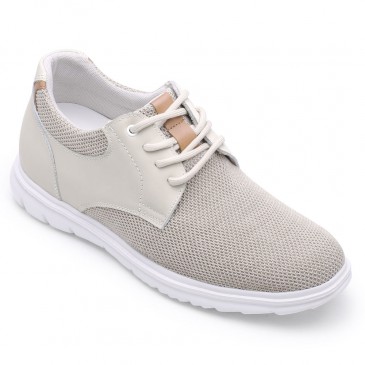 CHAMARIPA men's elevator shoes beige mesh casual shoes for short men that make you 7CM / 2.76 Inches taller