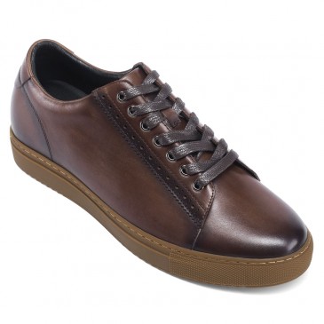 height increase sports shoes - mens shoes with height - Brown patina leather men shoes 6 CM / 2.36 Inches