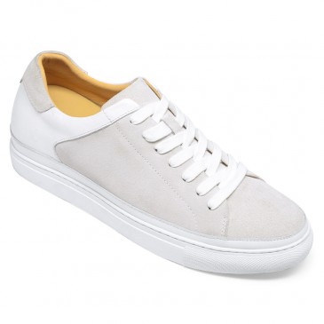 CHAMARIPA height increasing shoes for men casual elevator shoes white suede casual sneakers 7CM / 2.76 Inches taller