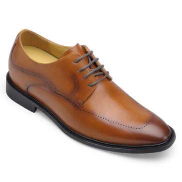 Formal Height Increasing Shoes -  Hidden Heel Shoes for Men - Brown Leather Derby Shoes 7CM / 2.76 Inches