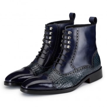 CHAMARIPA handcrafted elevator boots for men - cap toe lace up boots that add height - crocs navy - 7 CM / 2.76 inches taller