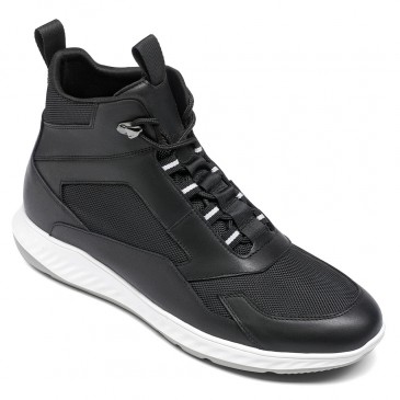taller sneakers - sneakers increase height - black high-top breathable mesh men's casual shoes 7 CM / 2.76 Inches