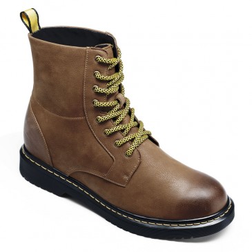mens elevator boots - boots height increase - Brown leather lace up men's boot 8 CM / 3.15 Inches