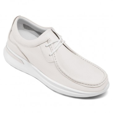 men taller shoes - high heel lift shoes - Off-white leather casual men's shoes 7 CM / 2.76 Inches