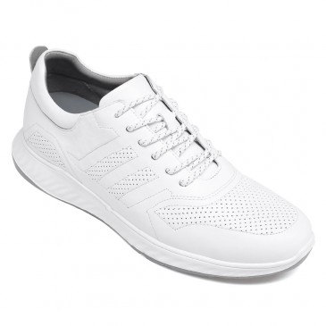 elevator sneakers - mens taller shoes - breathable leather white sneakers to increase height 6 CM / 2.36 inches
