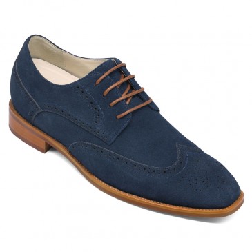height increasing shoes - mens elevator dress shoes - blue suede men's derby shoes 7CM / 2.76 inches