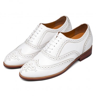 height elevator shoes - height raising shoes - boutique customized wingtip white classic oxfords dress shoes 7 CM / 2.76 Inches
