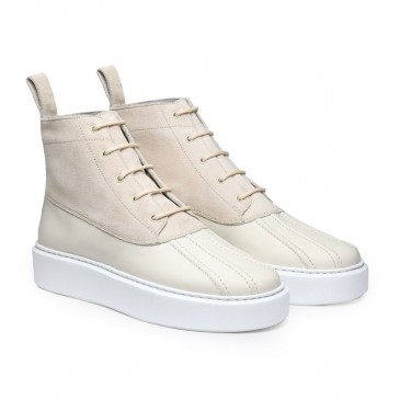 Chamaripa-women high top wedge & suede chunky  sneaker boots- 7CM / 2.76 Inches taller-beige