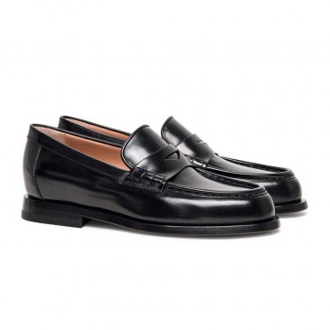 women's elevator shoes with hidden heel-black leather penny loafers 6 CM / 2.36 Inches