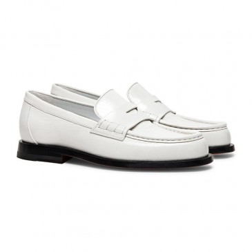 women's elevator with hidden heel shoes-white leather penny loafers 6 CM / 2.36 Inches