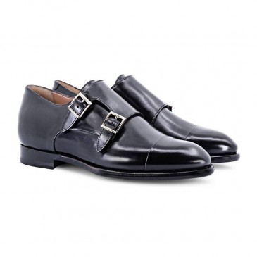 5 CM / 1.95 Inches women's hand-antiqued leather double-buckle elevator dress shoes