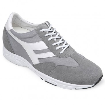 CHAMARIPA increasing shoes for short men grey suede elevator sneakers shoes 8CM / 3.15 Inches taller
