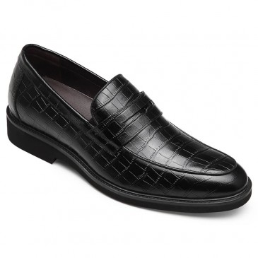 CHAMARIPA elevator shoes high heel men dress shoes black calfskin leather penny  loafers 5CM / 1.95 Inches