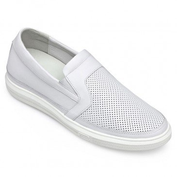 CHAMARIPA men's elevator shoes taller shoes white leather perforated slip-ons 6CM / 2.36 Inches taller