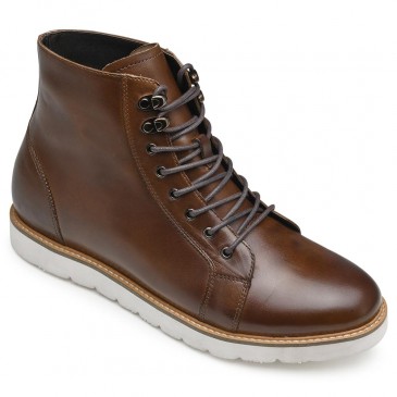 CHAMARIPA height increasing elevator boots brown leather boots that make you taller 7CM / 2.76 Inches