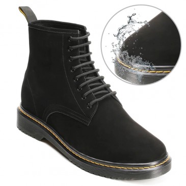 CHAMARIPA height increasing elevator boots water resistant black nubuck leather boots that make you taller 8CM / 3.15 Inches