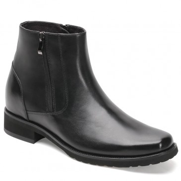 CHAMARIPA elevator boots for men black leather with side zipper boots get taller 8CM / 3.15 Inches