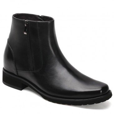 CHAMARIPA elevator boots for men black leather with side zipper boots get taller 8CM / 3.15 Inches