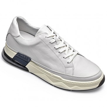 CHAMARIPA hidden heel trainers for men white leather shoes for short men cushion sneakers 8CM/3.15 Inches taller