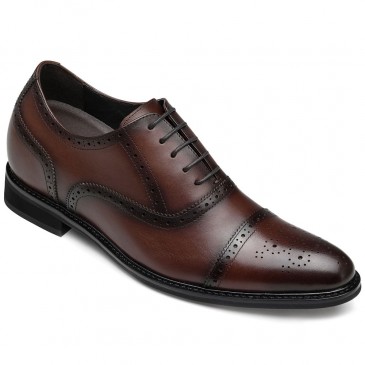 CHAMARIPA dress elevator shoes for men brown leather height shoes 8CM / 3.15 Inches taller