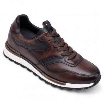 CHAMARIPA Height Increasing Shoes - Brown Leather Casual Elevator Sneakers - 7CM/2.76 Inches Taller
