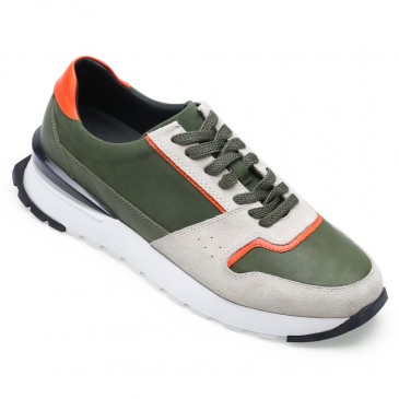 elevator sneakers for men - shoes that make you taller - green leather sneakers shoes 7CM/2.76 Inches