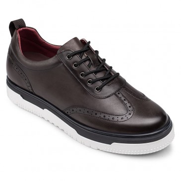 Casual Elevator Shoes - Hidden Heel Shoes for Men - Brown Leather Brogue Shoes for Men 6CM / 2.36 Inches