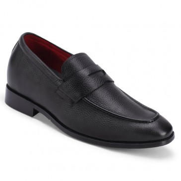 CHAMARIPA loafer shoes that add height - grain penny loafer - black - 7 CM / 2.76 inches taller