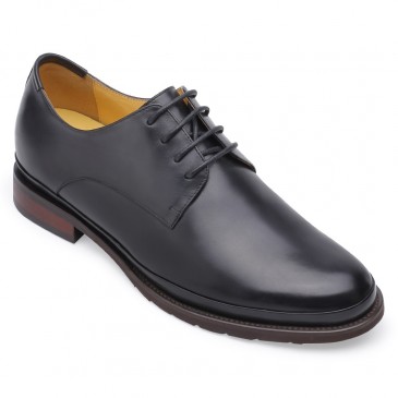 men's elevator shoes - high heel men dress shoes - Boutique black calfskin leather taller shoes 6 CM / 2.36 Inches