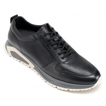 elevator shoes for men - black leather elevator sports shoes - mens shoes taller 5 CM / 1.95 Inches