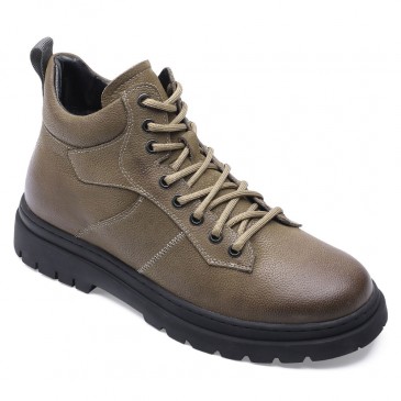 height increasing shoes for men - height boosting shoes - army green cow leather boots - 6CM / 2.36 Inches taller
