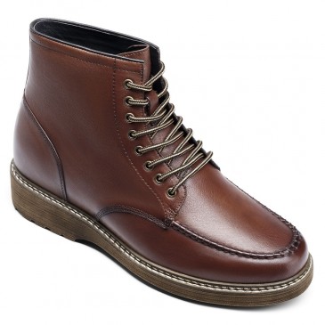 casual men boots height increase - boots that make you taller - brown leather mens elevator casual boots 7 CM / 2.76 Inches