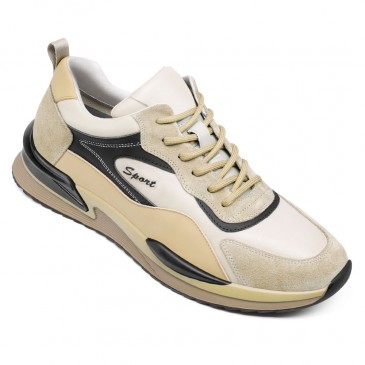 height increasing sports shoes - sneakers to increase height - Apricot suede casual men sneakers 6CM / 2.36 Inches