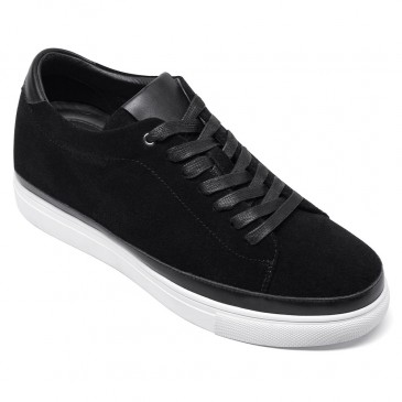 Casual tall men shoes - men's elevator sneakers - black suede leather sneakers for men 6CM / 2.36 Inches