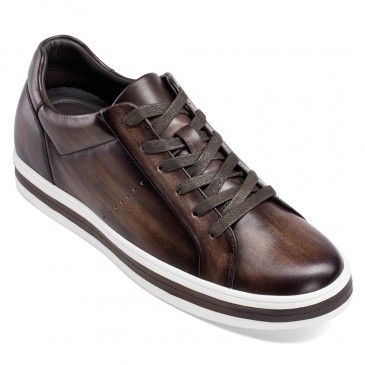 mens lift shoes with height - handmade brown men's height increasing sneakers 6CM / 2.36 Inches