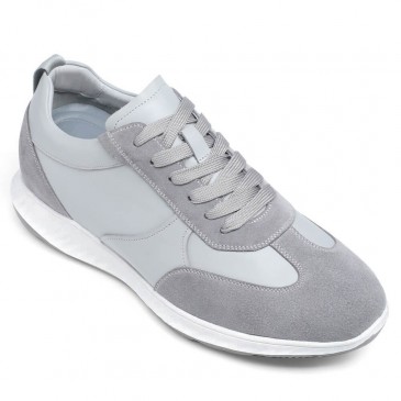 Tall Men Shoes - Mens Sneakers That Make You Taller - Gray Suede Leather Sneakers 6 CM / 2.36 Inches