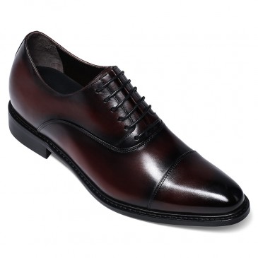 CHAMARIPA dress elevator shoes- men's leather hand painted cap toe oxfords- burgundy- 7 CM/2.76 inches taller