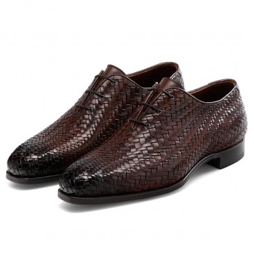 Chamaripa High Heel Men Dress Shoes Oxford Elevator Shoes Brown Woven Upper 7CM/2.76Inches
