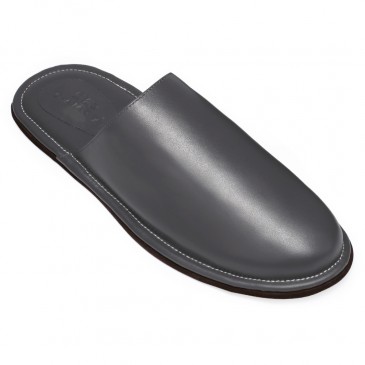 Nappa Leather Slipper Indoor Mens Luxury Slipper Mens Premium Mule Travel Slippers Grey