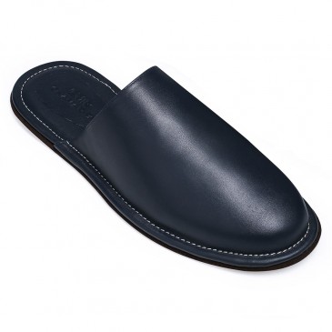 Nappa Leather Slipper Indoor Mens Luxury Slipper Mens Premium Mule Travel Slippers Navy Blue