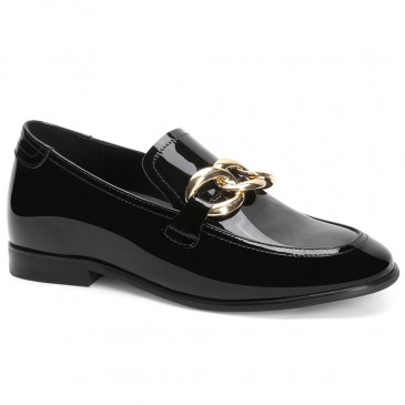 Chamaripa women platform wedges loafers black leather loafers 5CM / 1.95 Inches