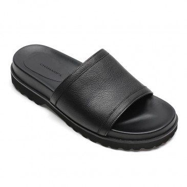 Chamaripa Height Increasing Men's Slippers Black Leather High Heel Slide Sandal Fashion Casual Elevator Sandals 6CM / 2.36 Inches