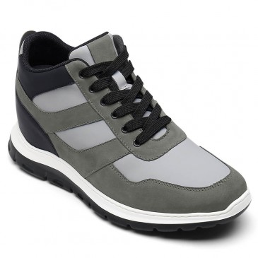 Elevator Shoes For Men - Height Increasing Sneakers - Gray Nubuck High Top Sneakers 9cm / 3.54 Inches